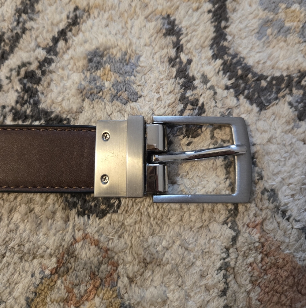 Brown And Black Reversible Belt with Silver Buckle
